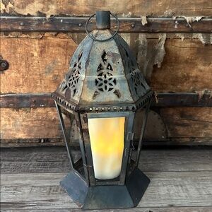 Rustic Black Metal Lantern with Candle